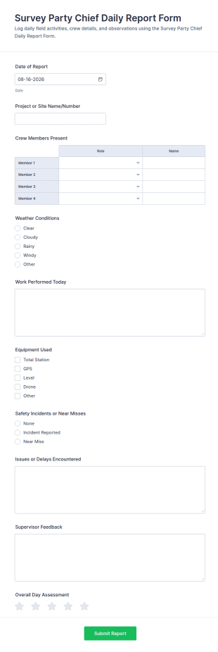 Survey Party Chief Daily Report Log Form Template