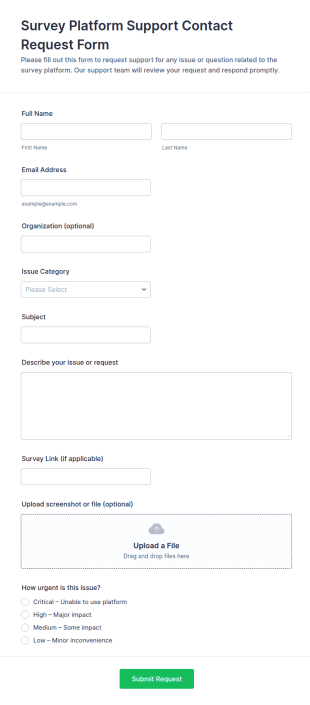 Survey Platform Support Contact Request Form Template