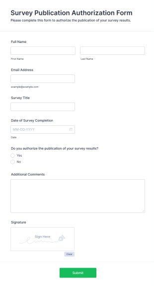 Survey Publication Authorization Form Form Template