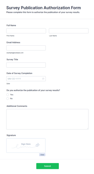 Survey Publication Authorization Form Template