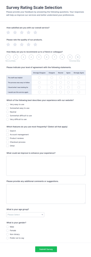 Survey Rating Scale Selection Form Template