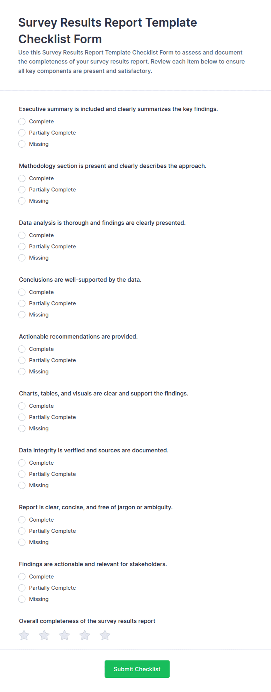 Survey Results Report Template Checklist | Jotform