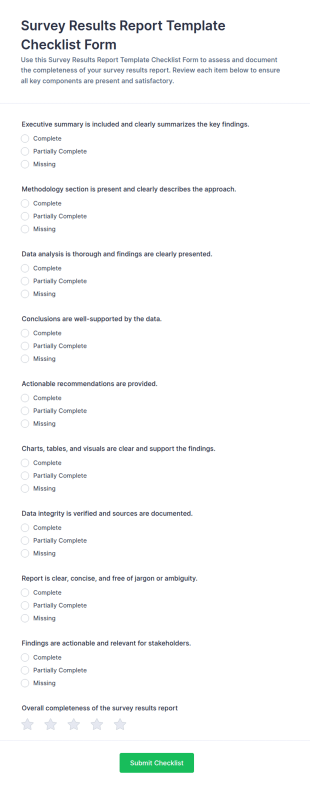 Survey Results Report Template Checklist