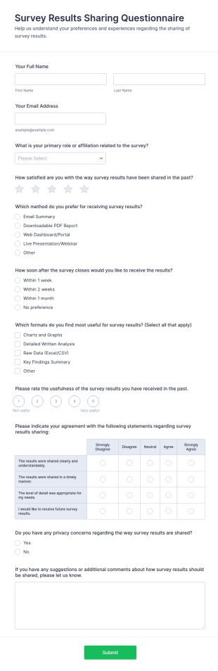 Survey Results Sharing Questionnaire Form Template