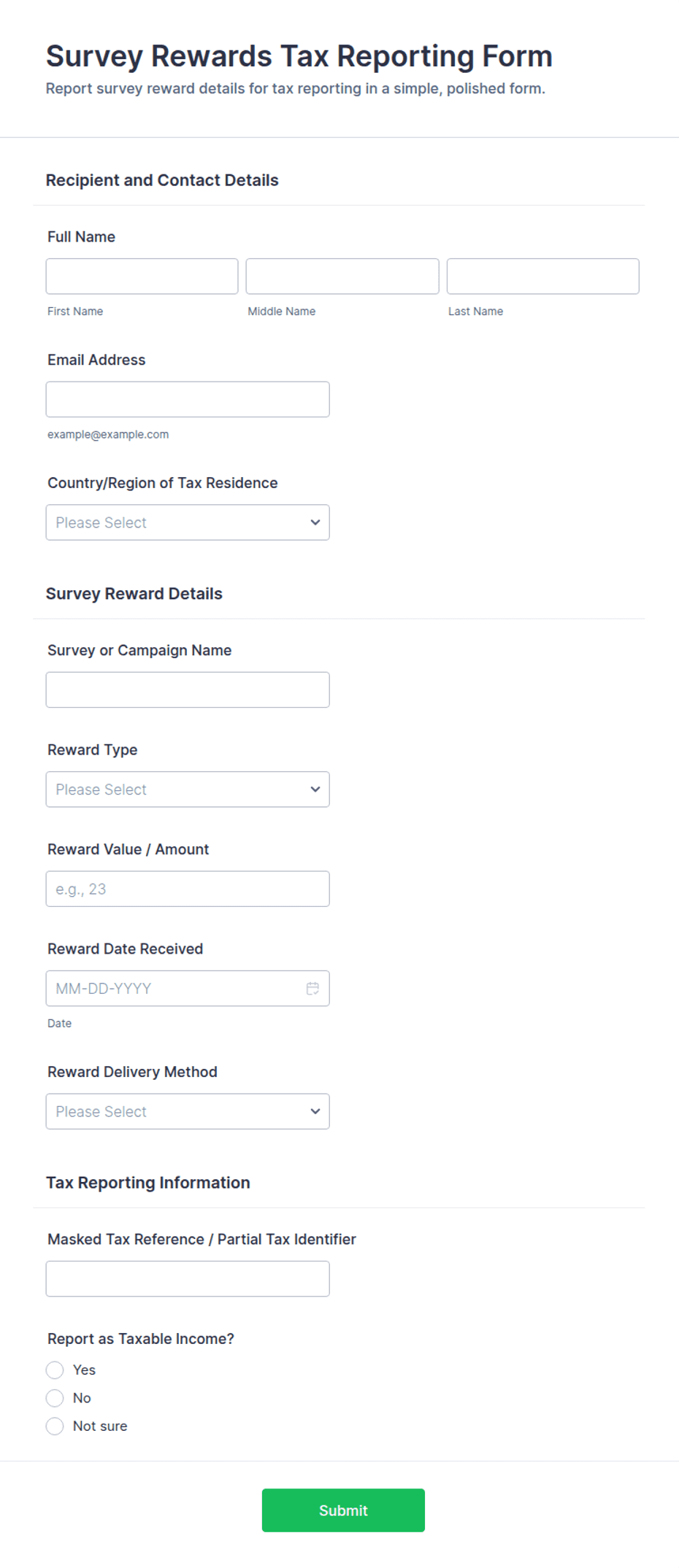 Survey Rewards Tax Reporting Form Template | Jotform