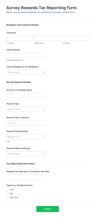 Survey Rewards Tax Reporting Form Template