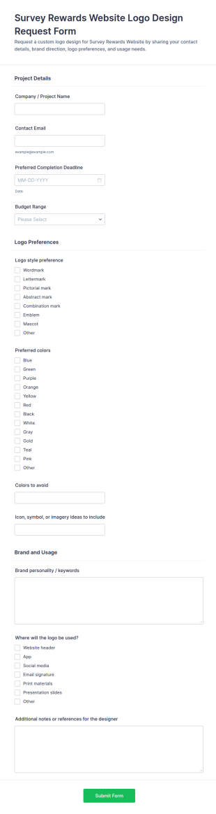 Survey Rewards Website Logo Design Request Form Template