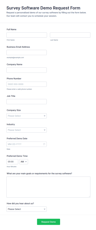 Survey Software Demo Request Form Template