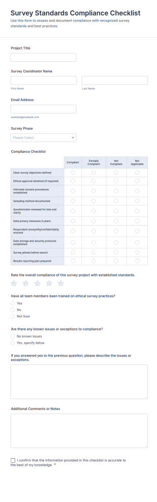 Survey Standards Compliance Checklist Form Template