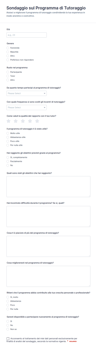 Survey Sul Programma Di Mentoring