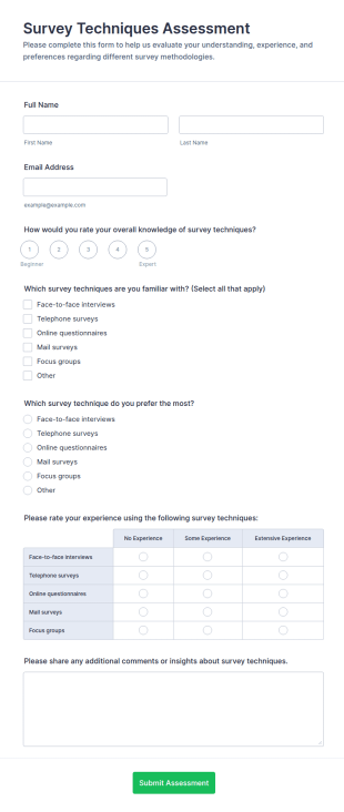 Survey Techniques Assessment Form Template