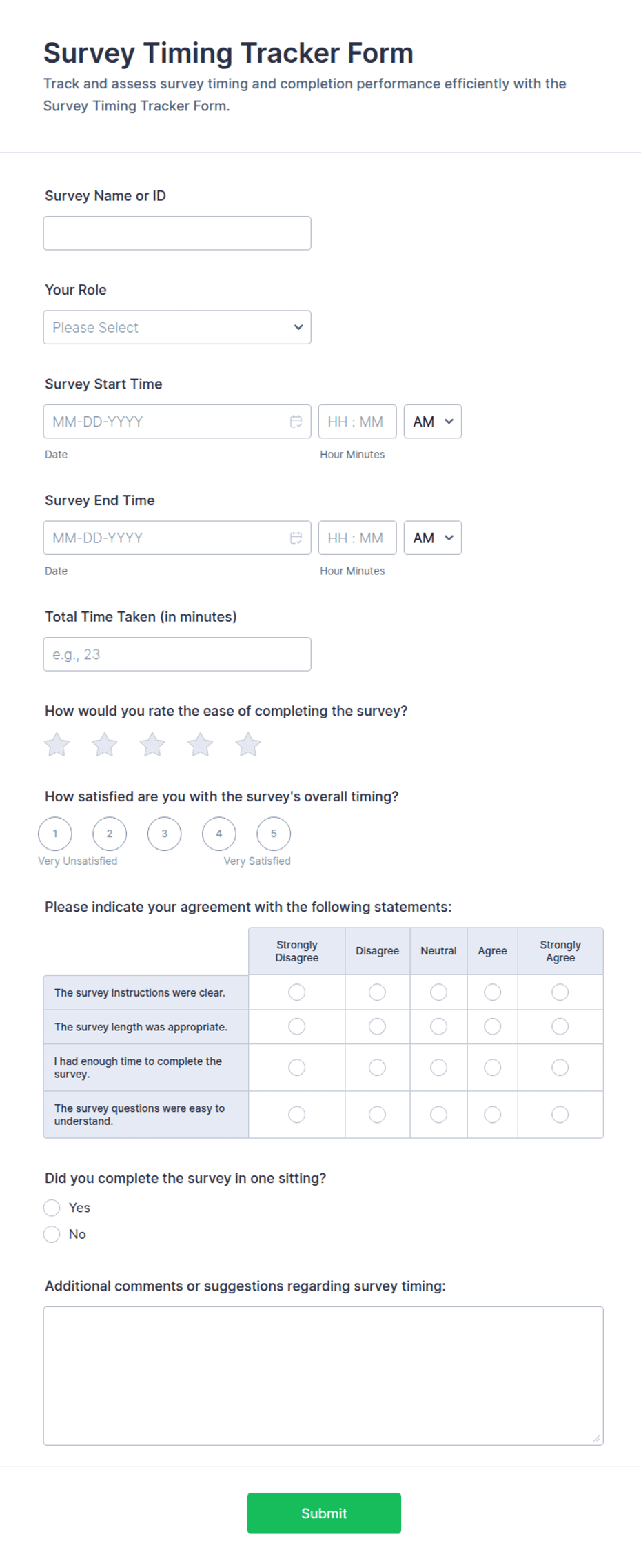 Survey Timing Tracker Form Template | Jotform