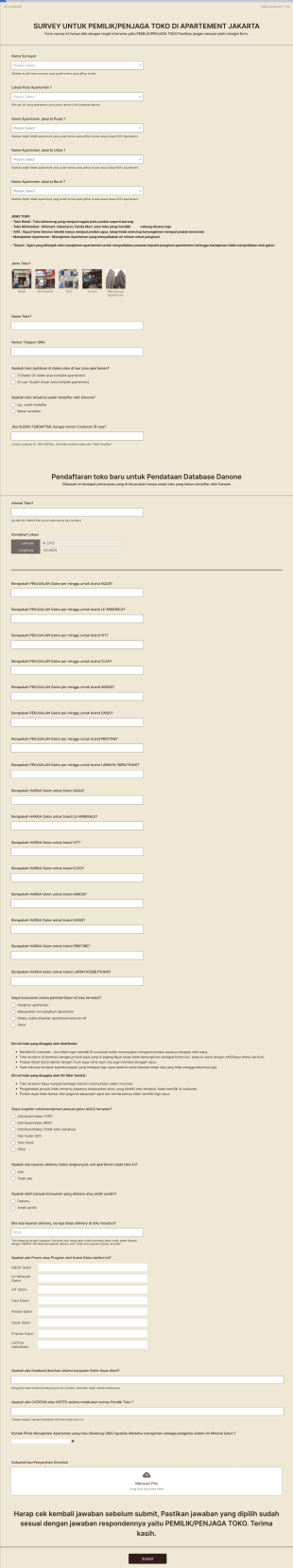 Survey Untuk Pemilik/Penjaga Toko Apartemen DI Jakarta Form Template