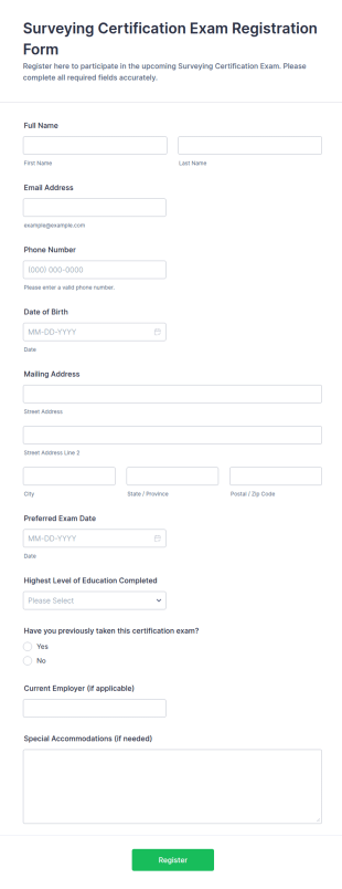 Surveying Certification Exam Registration Form Template