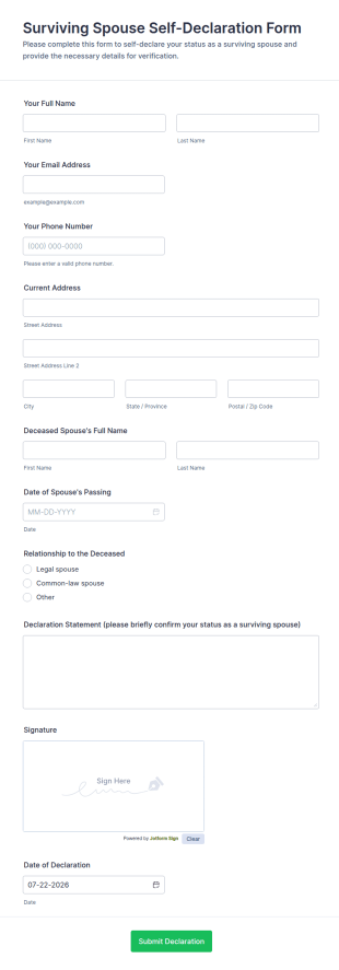 Surviving Spouse Self Declaration Form Template