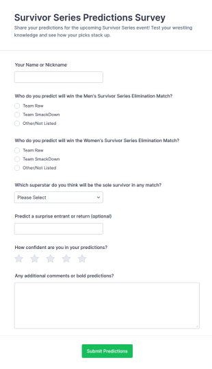 Survivor Series Predictions Survey Form Template