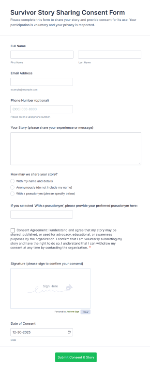Survivor Story Sharing Consent Form Template