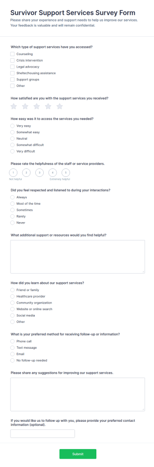 Survivor Support Services Survey Form Template