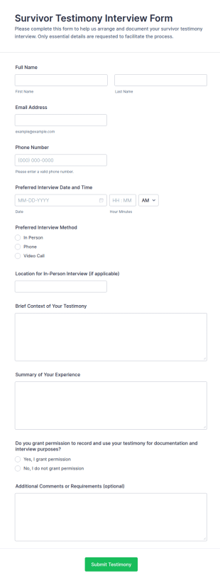 Survivor Testimony Interview Form Template