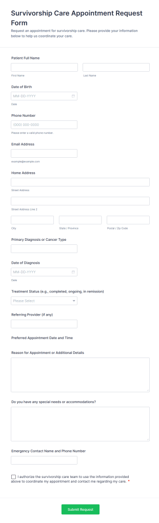 Survivorship Care Appointment Request Form Template