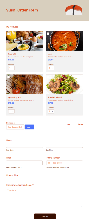 Sushi Order Form Template