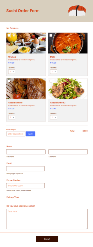Sushi Order Form Template