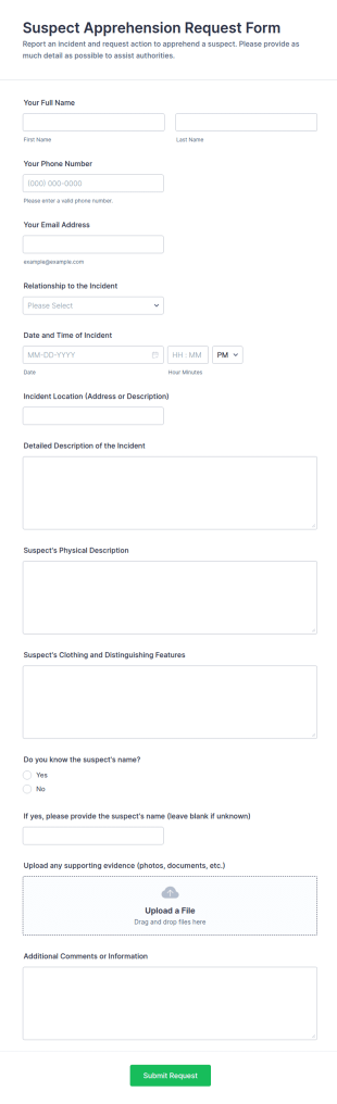 Suspect Apprehension Request Form Template