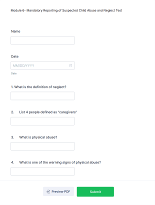 Suspected Child Abuse And Neglect Report Form Template