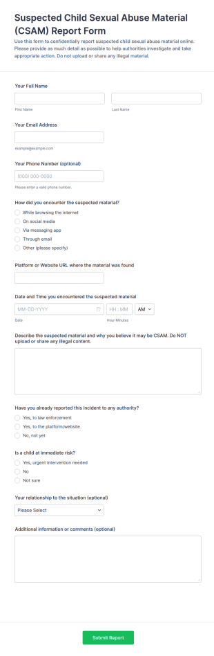 Suspected Child Sexual Abuse Material (CSAM) Report Form Template