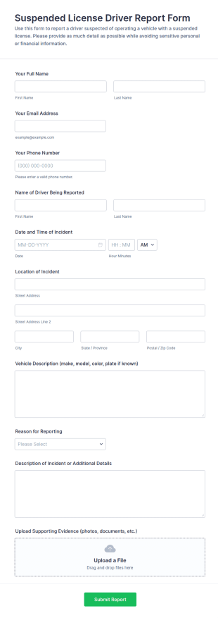Suspended License Driver Report Form Template