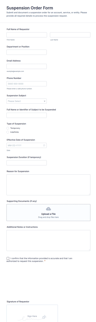 Suspension Order Form Template