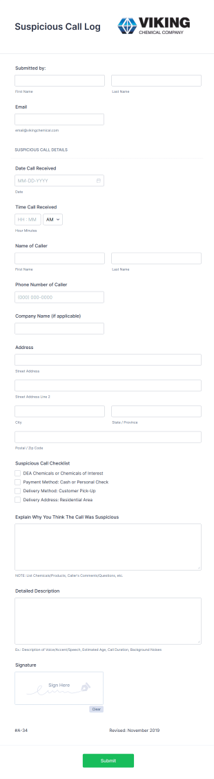 Suspicious Call Log Form Template