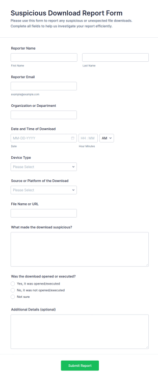 Suspicious Download Report Form Template
