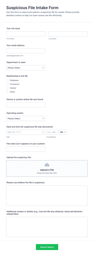 Suspicious File Intake Form Template