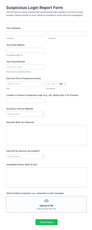 Suspicious Login Report Form Template