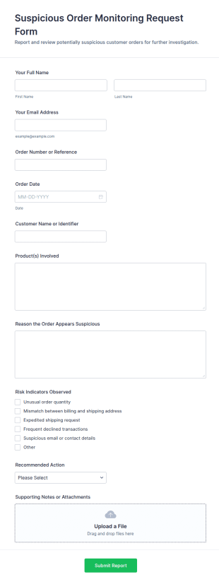 Suspicious Order Monitoring Request Form Template