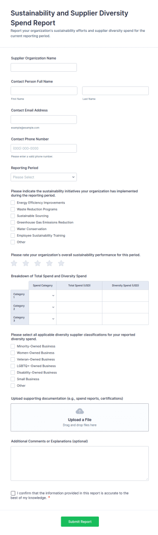 Sustainability And Supplier Diversity Spend Report Form Template
