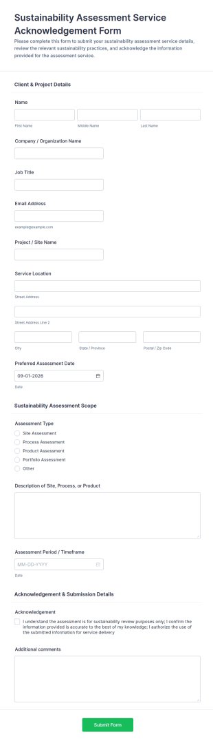 Sustainability Assessment Service Acknowledgement Form Template