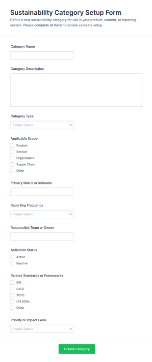 Sustainability Category Setup Form Template