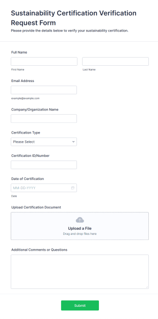 Sustainability Certification Verification Request Form Template