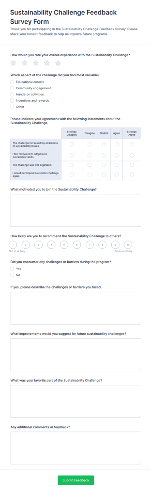 Sustainability Challenge Feedback Form Template
