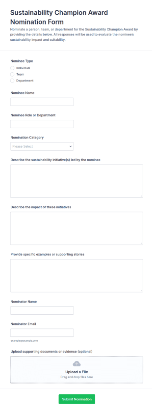 Sustainability Champion Award Nomination Form Template