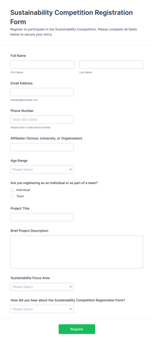 Sustainability Competition Registration Form Template