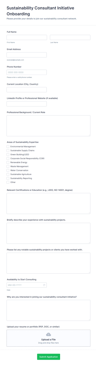 Sustainability Consultant Initiative Onboarding Form Template