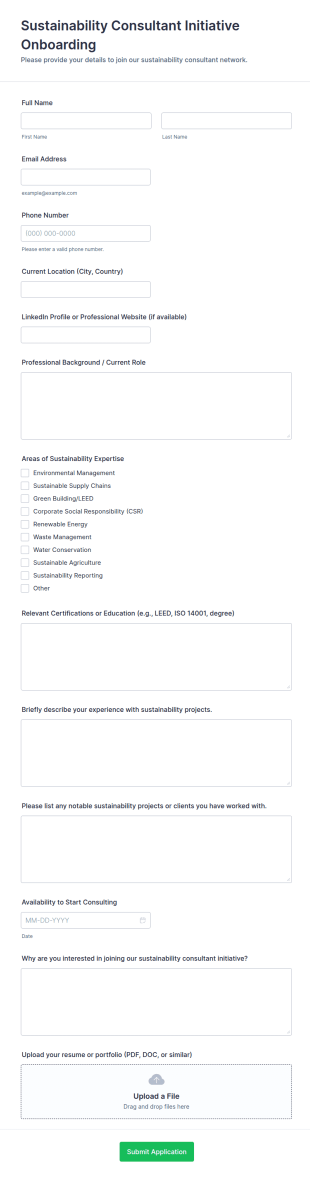 Sustainability Consultant Initiative Onboarding Form Template