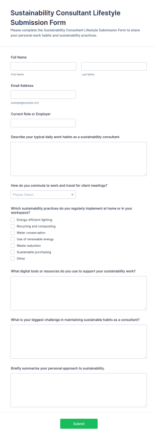 Sustainability Consultant Lifestyle Submission Form Template