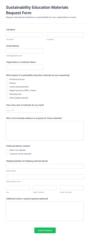Sustainability Education Materials Request Form Template
