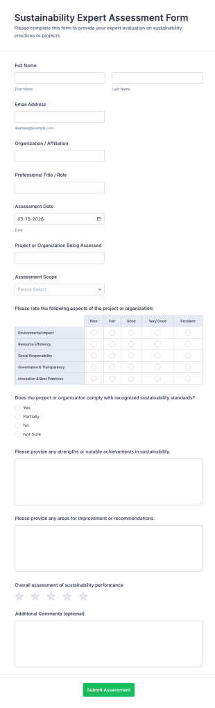 Sustainability Expert Assessment Form Template