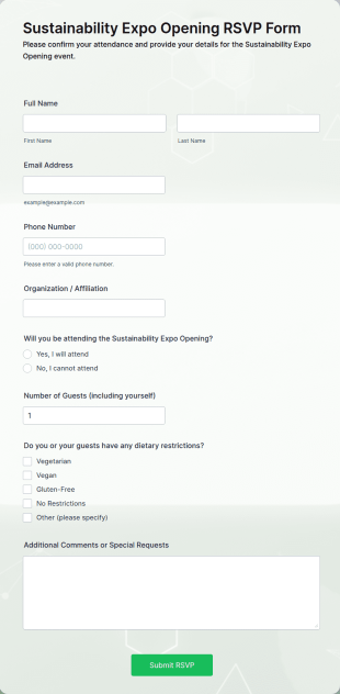 Sustainability Expo Opening RSVP Form Template