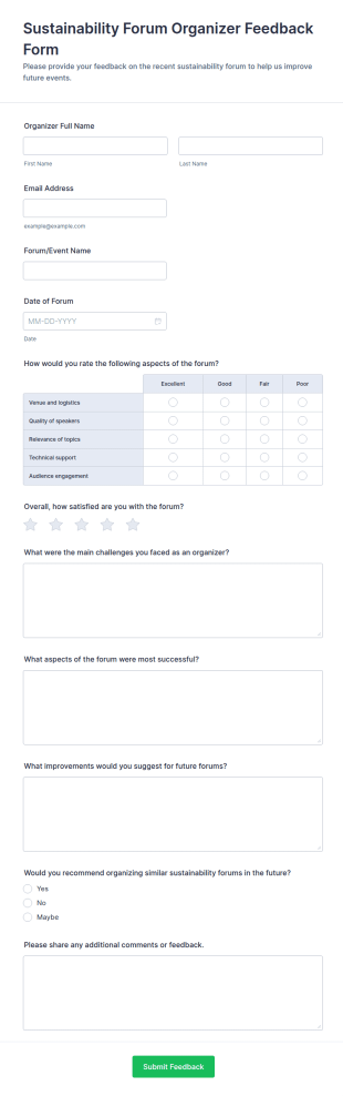 Sustainability Forum Organizer Feedback Form Template